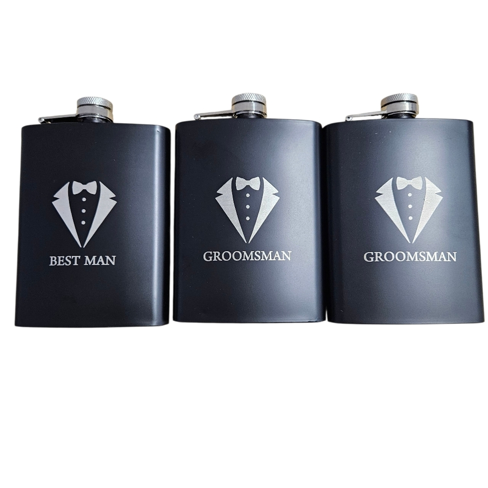 New Black Groomsman Flask Set
